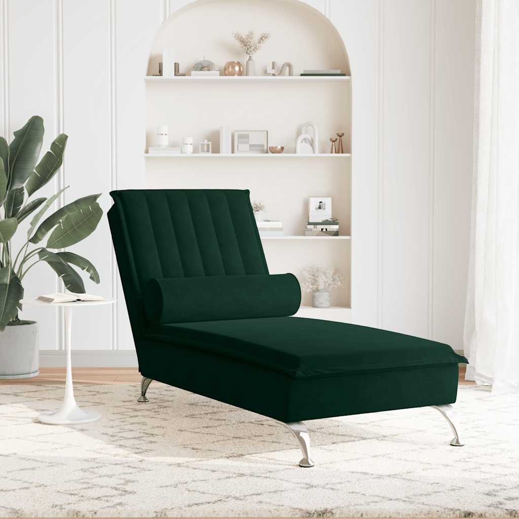 Vidaxl massage chaise longue met bolster fluweel donkergroen