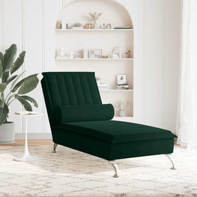 Vidaxl massage chaise longue met bolster fluweel donkergroen
