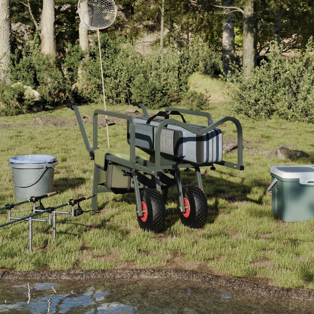 Vidaxl fish cart with 2 wheels powder -coated steel green