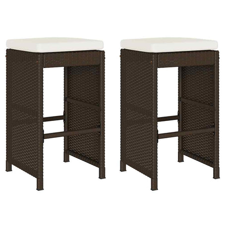 Vidaxl tuinbarkrukken 2 st met kussens poly rattan bruin