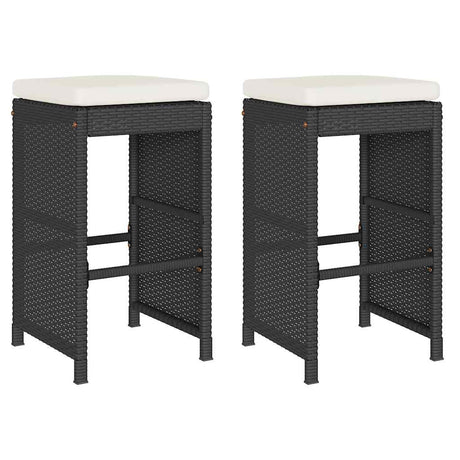 Vidaxl tuinbarkrukken met kussens 2 st poly rattan zwart