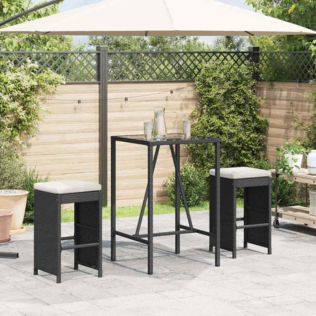 Vidaxl tuinbarkrukken met kussens 2 st poly rattan zwart