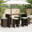 Vidaxl tuinbarkrukken 6 st met kussens poly rattan bruin