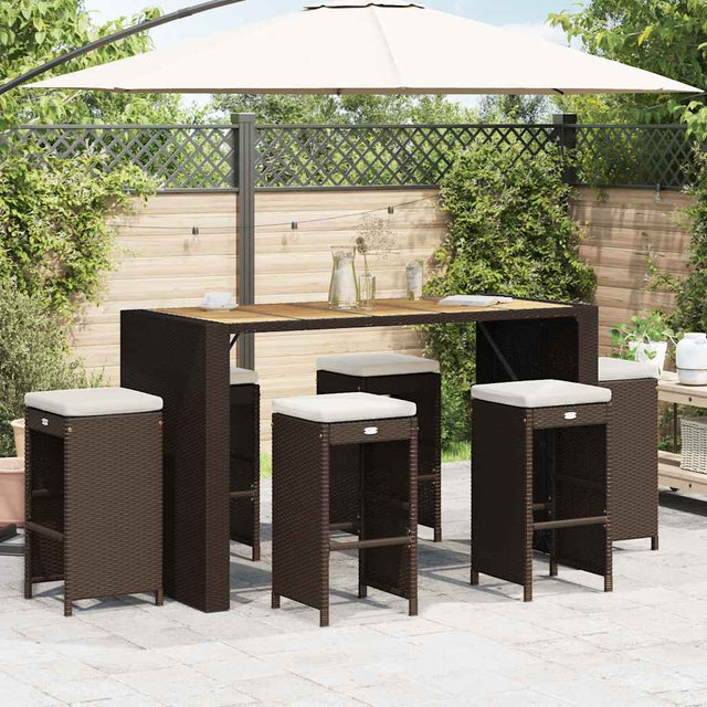 Vidaxl tuinbarkrukken 6 st met kussens poly rattan bruin