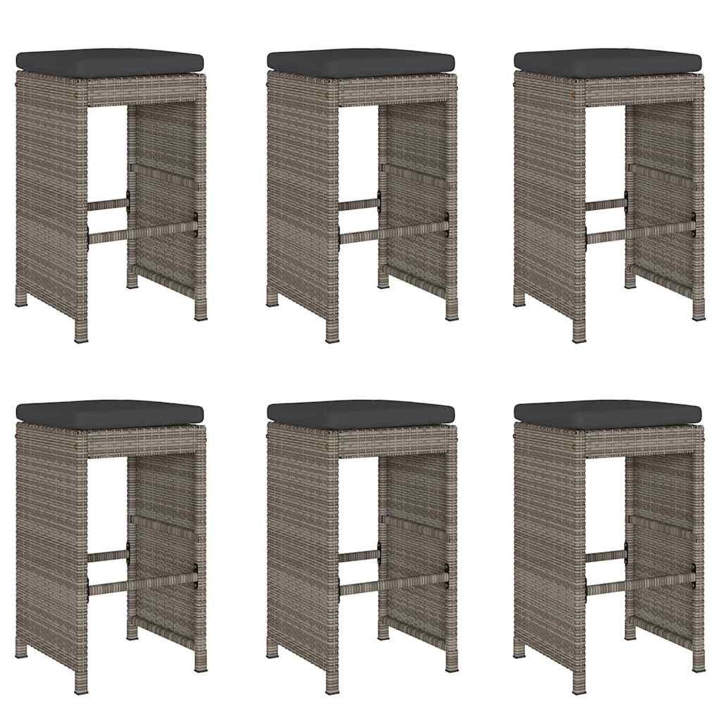 Vidaxl tuinbarkrukken met kussens 6 st poly rattan grijs