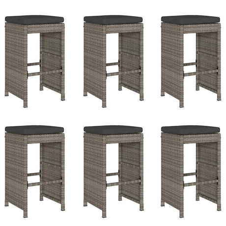 Vidaxl tuinbarkrukken met kussens 6 st poly rattan grijs