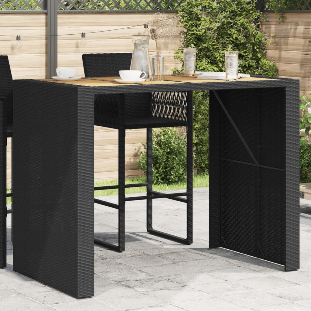Vidaxl tuinbartafel acaciahouten blad 145x80x110 cm poly rattan zwart