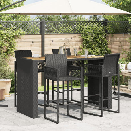 Vidaxl tuinbartafel acaciahouten blad 185x80x110 cm poly rattan zwart
