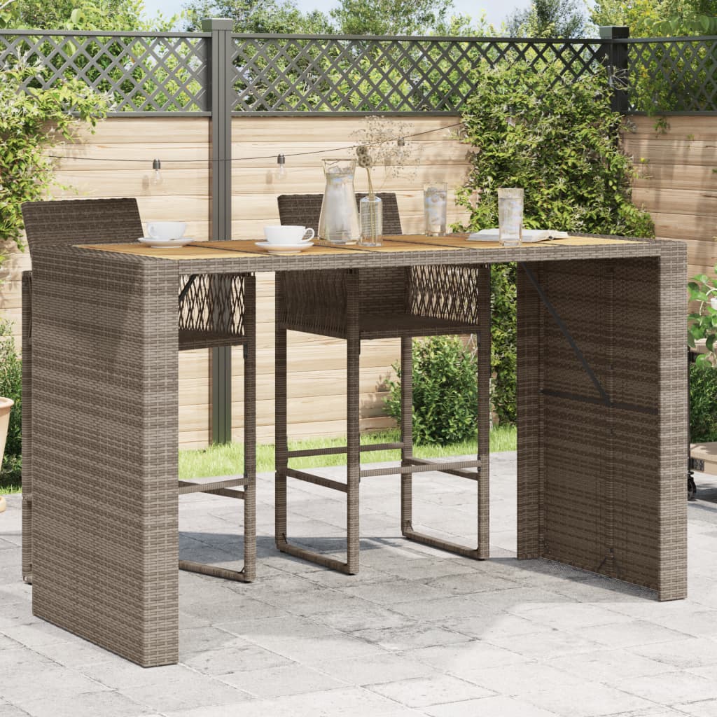 Vidaxl tuinbartafel acaciahouten blad 185x80x110 cm poly rattan grijs