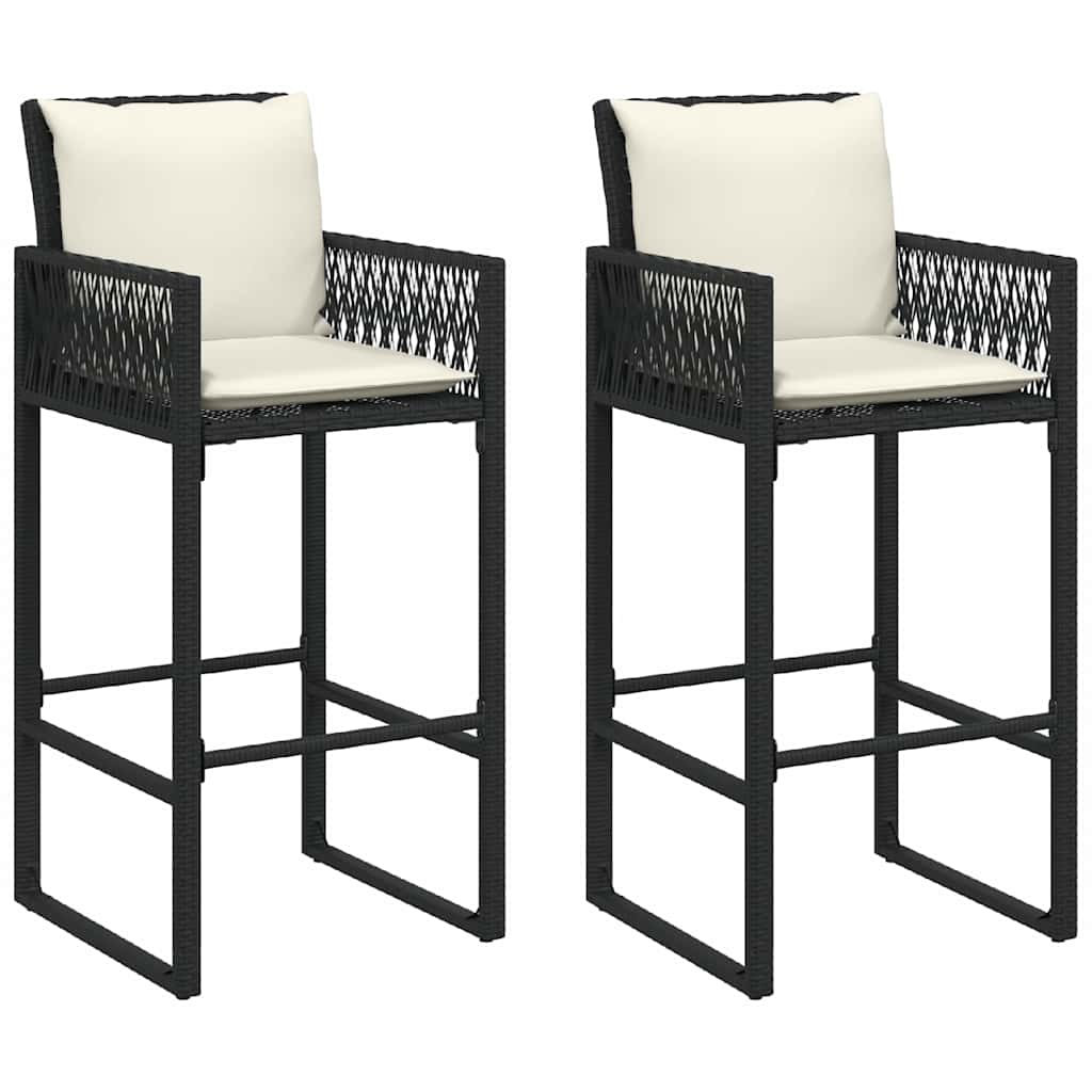 Vidaxl tuinbarkrukken met kussens 2 st poly rattan zwart