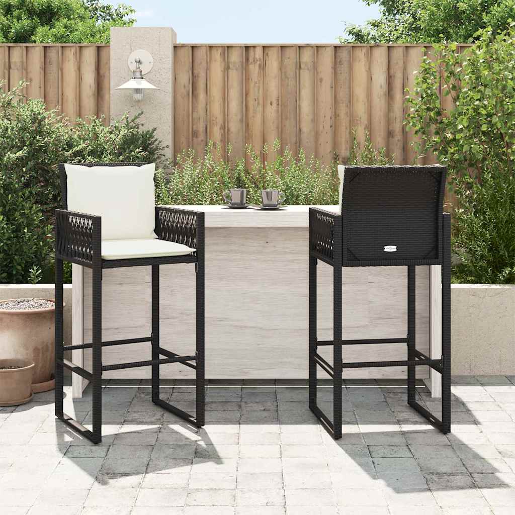 Vidaxl tuinbarkrukken met kussens 2 st poly rattan zwart