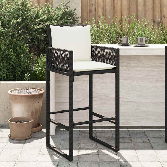 Vidaxl tuinbarkrukken met kussens 2 st poly rattan zwart