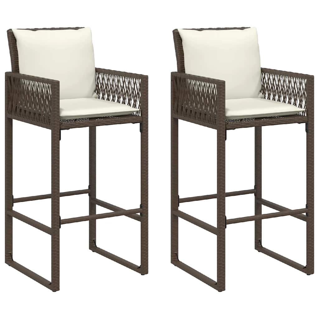 Vidaxl tuinbarkrukken 2 st met kussens poly rattan bruin