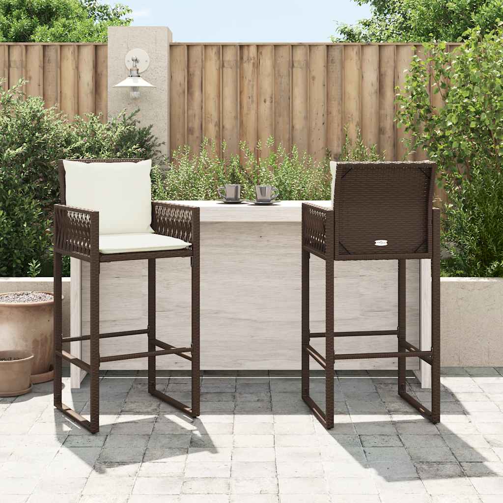Vidaxl tuinbarkrukken 2 st met kussens poly rattan bruin