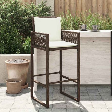 Vidaxl tuinbarkrukken 2 st met kussens poly rattan bruin