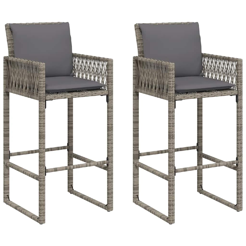 Vidaxl tuinbarkrukken met kussens 2 st poly rattan grijs