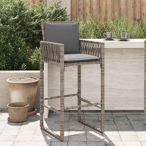 Vidaxl tuinbarkrukken met kussens 2 st poly rattan grijs