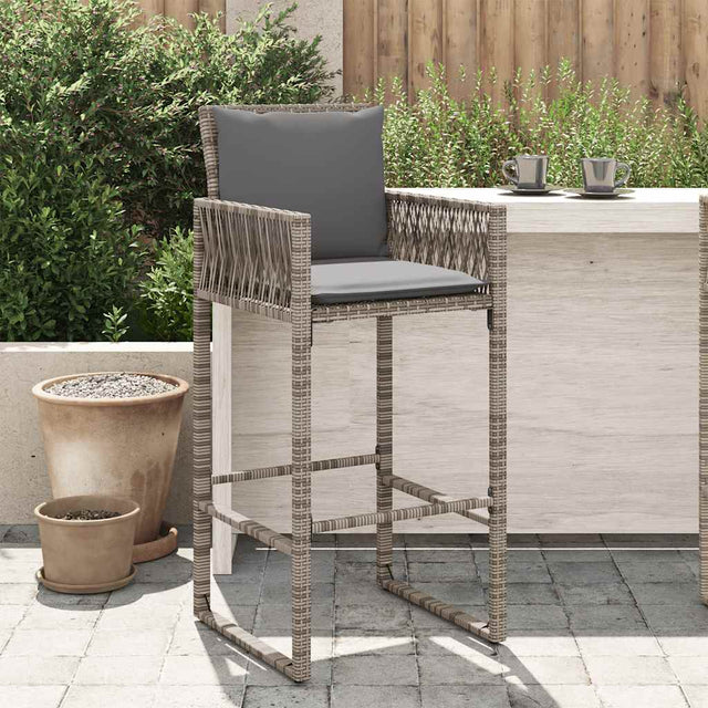 Vidaxl tuinbarkrukken met kussens 2 st poly rattan grijs