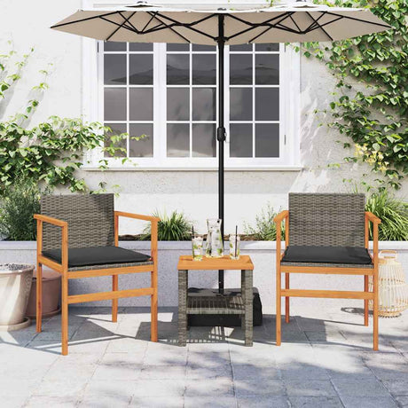 Vidaxl tuinstoelen 2 st met kussens poly rattan en massief hout grijs