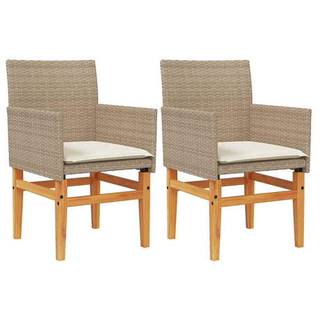 Vidaxl tuinstoelen 2 st met kussens poly rattan en massief hout beige