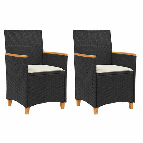 Vidaxl tuinstoelen 2 st met kussens poly rattan en massief hout zwart