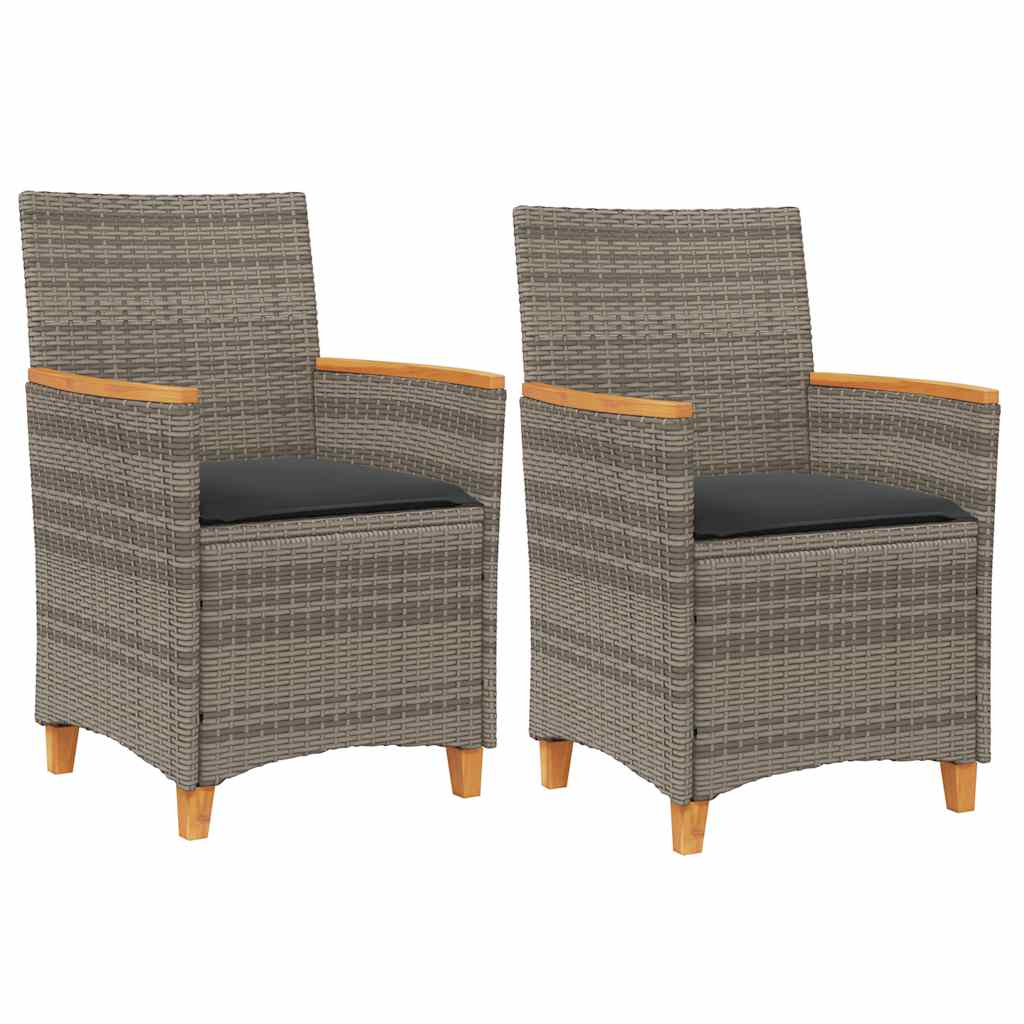 Vidaxl tuinstoelen 2 st met kussens poly rattan en massief hout grijs