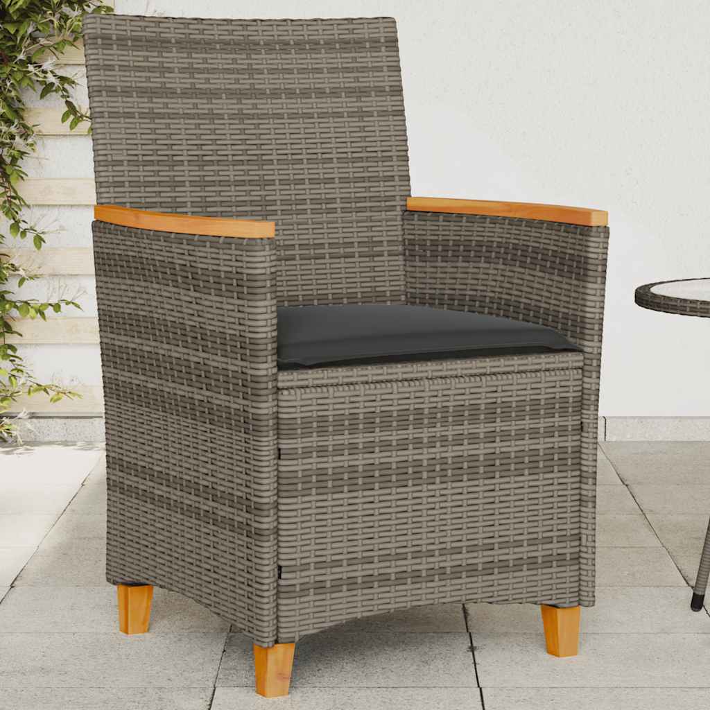 Vidaxl tuinstoelen 2 st met kussens poly rattan en massief hout grijs