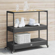 Vidaxl bartrolley 3-laags poly rattan en massief acaciahout zwart