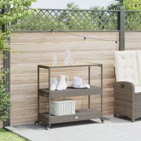 Vidaxl keukentrolley 3-laags poly rattan en massief acaciahout grijs