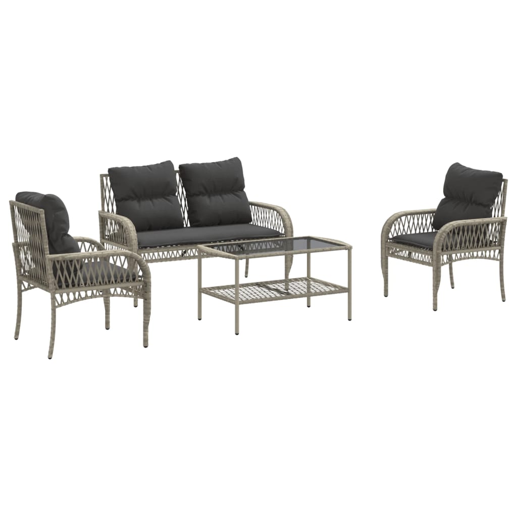 Vidaxl 4-delige loungeset met kussens poly rattan lichtgrijs