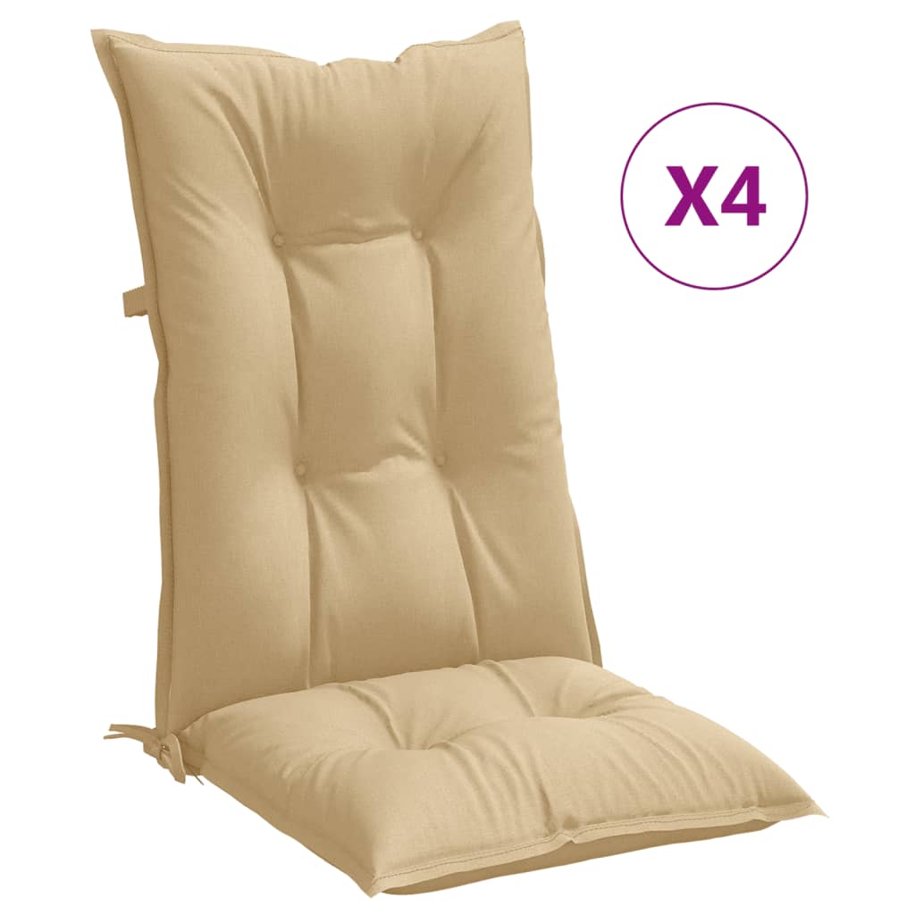 Vidaxl stol kuddar 4 st hög rygg 120x50x7 cm tyg blandat beige