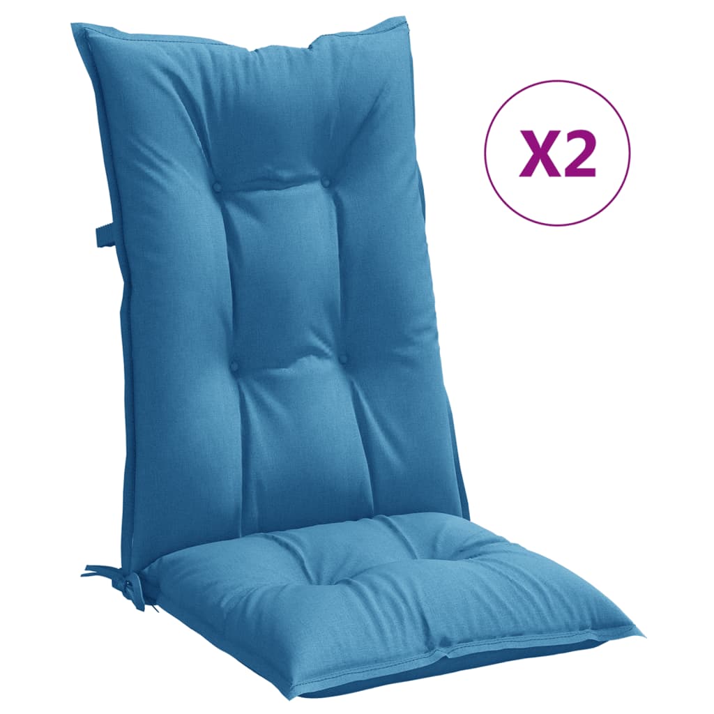 Coussins de chaise vidaxl 2 st arrière haut 120x50x7 cm tissu bleu mélangé