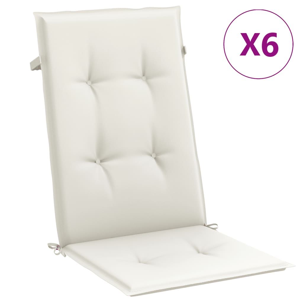 Cojines de silla Vidaxl 6 st alto trasero 120x50x4 cm de tela crema mixta