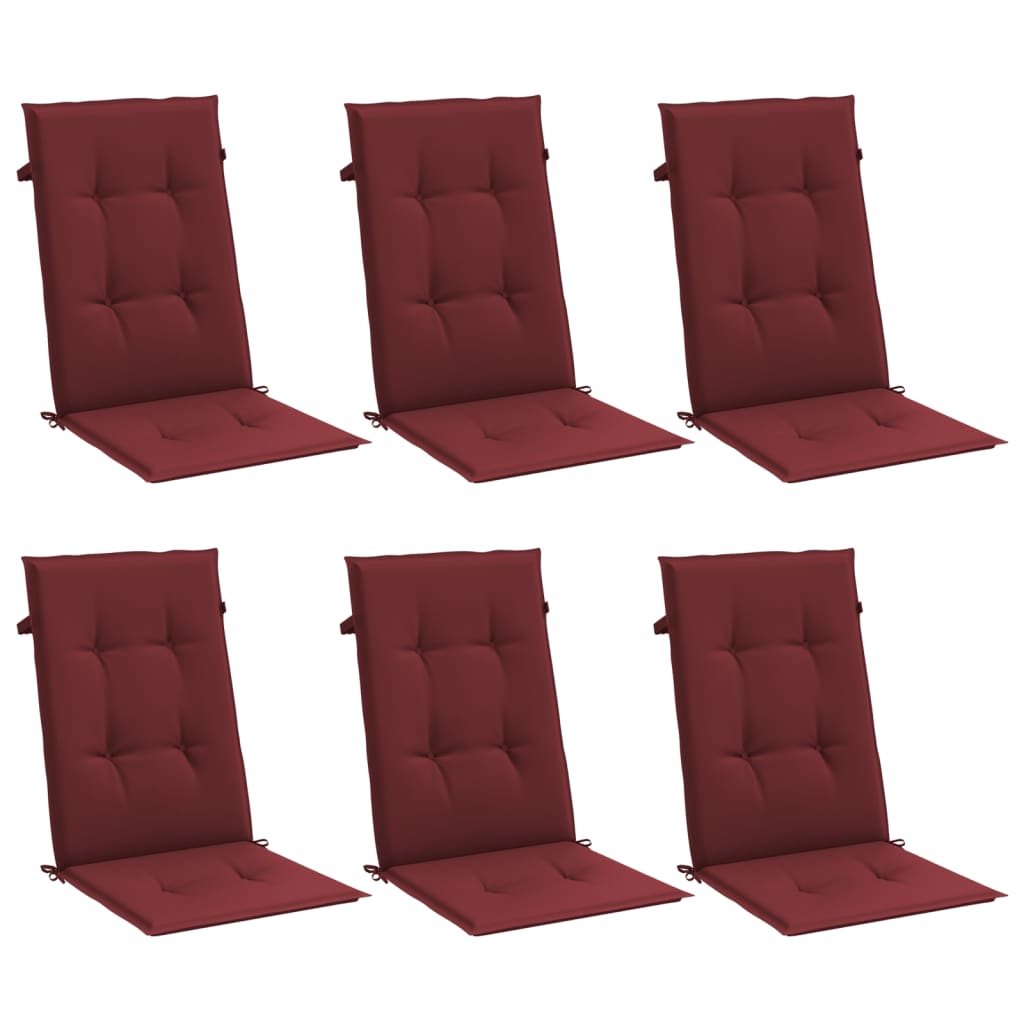 Cojines de silla Vidaxl 6 st alto trasero 120x50x4 cm tela vino mixto rojo