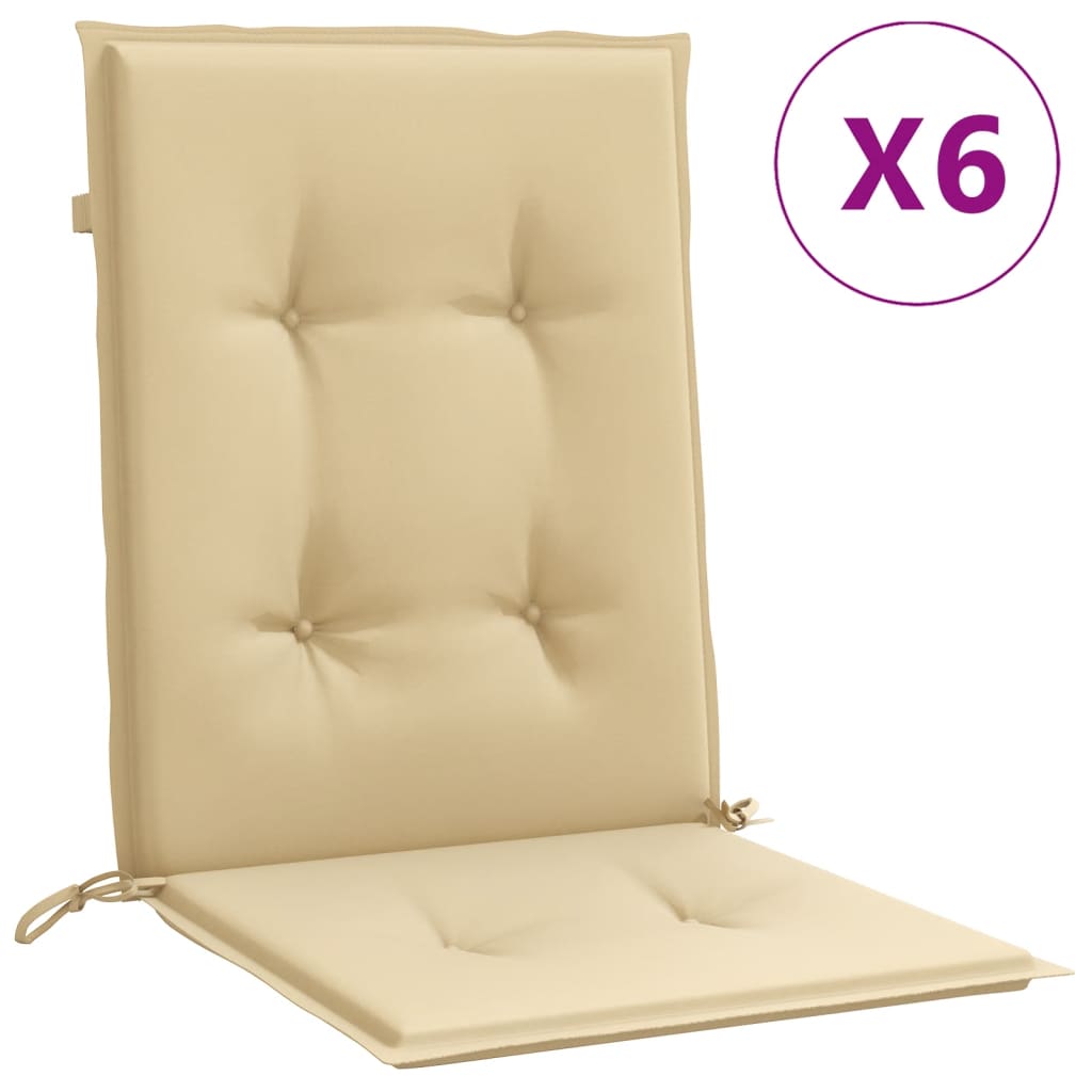 VIDAXL -Stuhlkissen 6 Stcs Low Rücken 100x50x4 cm Stoff gemischt Beige