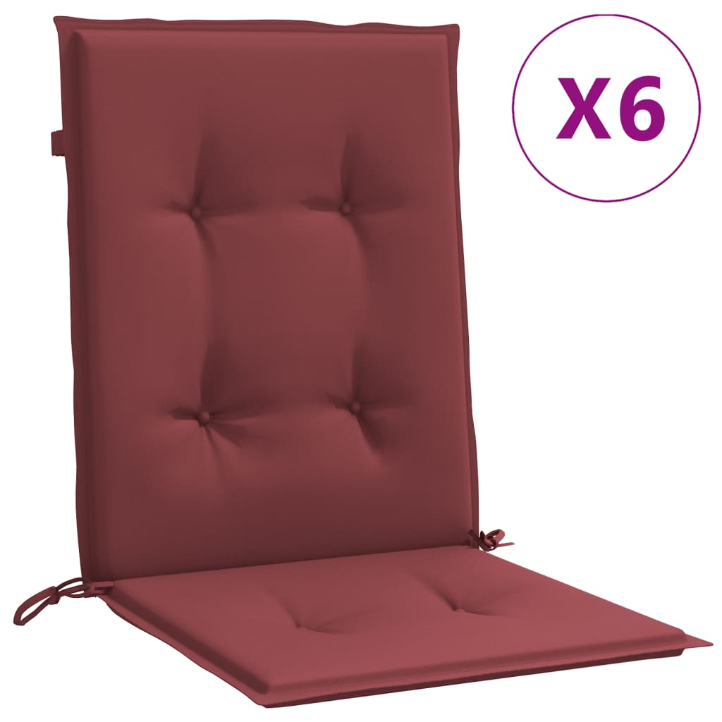 Vidaxl Stuhlkissen 6 Stcs Low Rücken 100x50x4 cm Stoff Mischwein rot