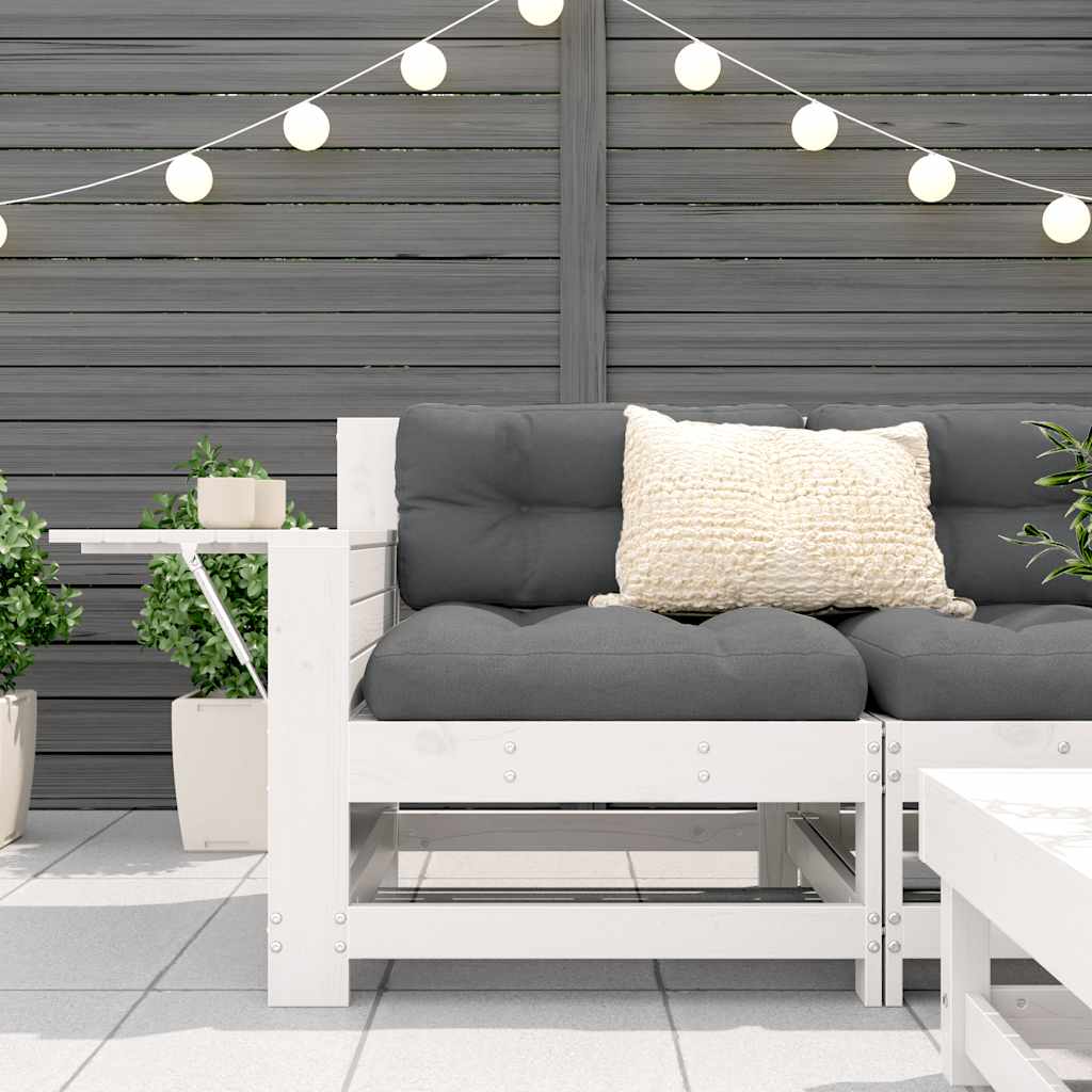 Vidaxl tuinbank met armleuning en klaptafel massief grenenhout wit