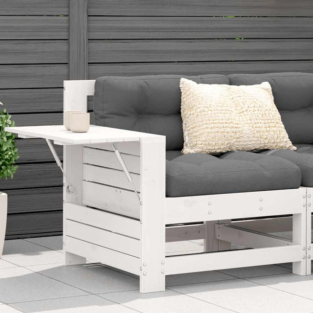 Vidaxl tuinbank met armleuning en klaptafel massief grenenhout wit