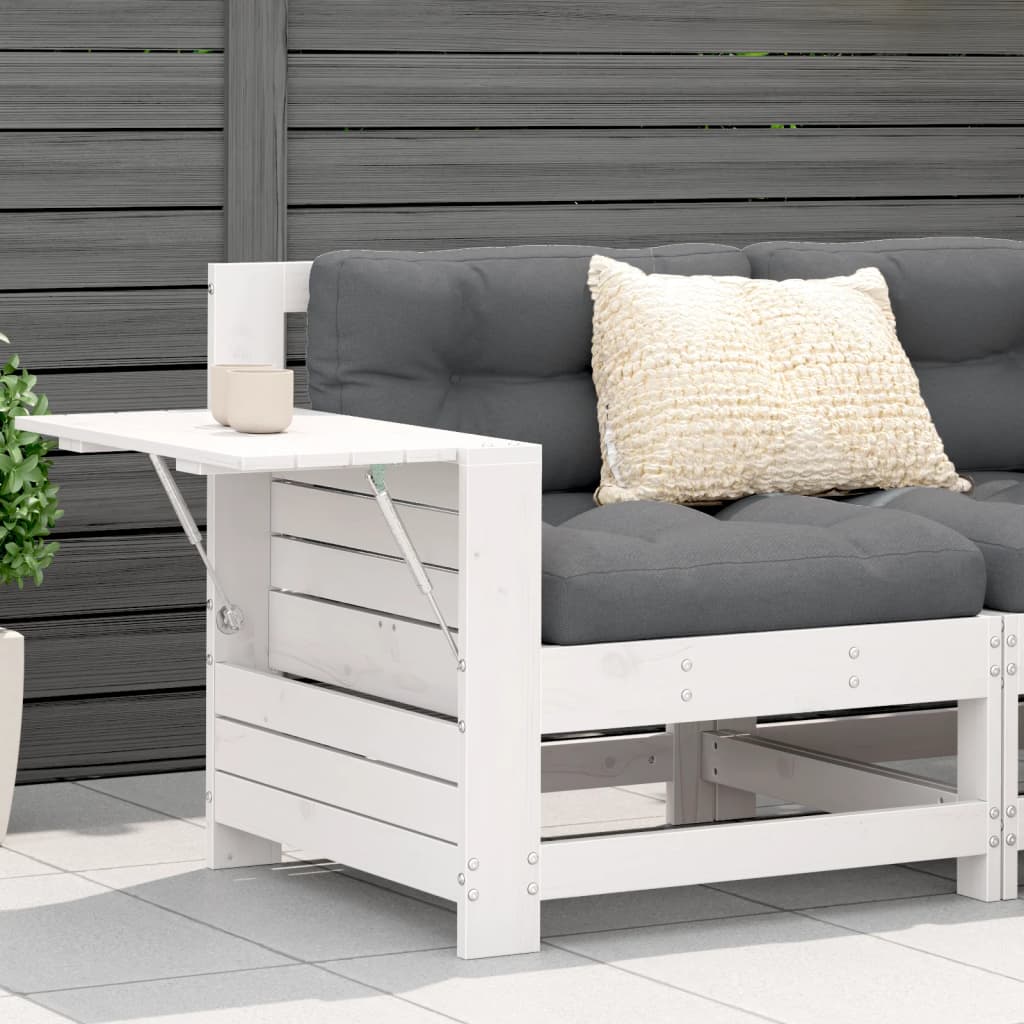 Vidaxl tuinbank met armleuning en kussen massief grenenhout wit