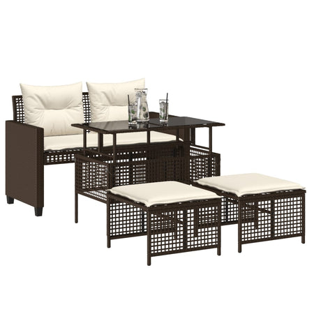 Vidaxl 4-delige loungeset met kussens poly rattan bruin