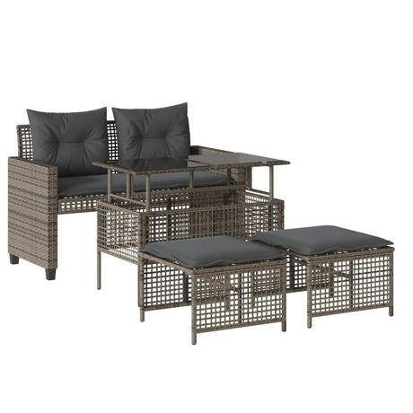 Vidaxl 4-delige loungeset met kussens poly rattan en glas grijs