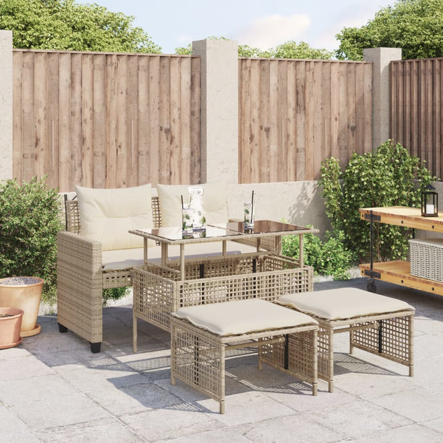 Vidaxl 4-delige loungeset met kussens poly rattan en glas beige