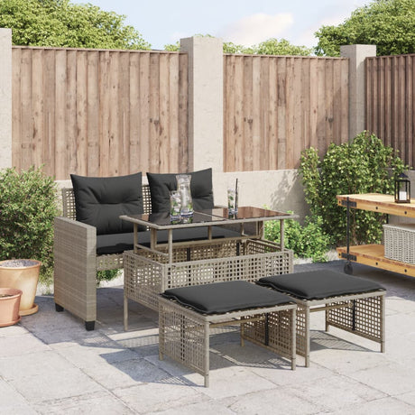 Vidaxl 4-delige loungeset met kussens poly rattan en glas lichtgrijs