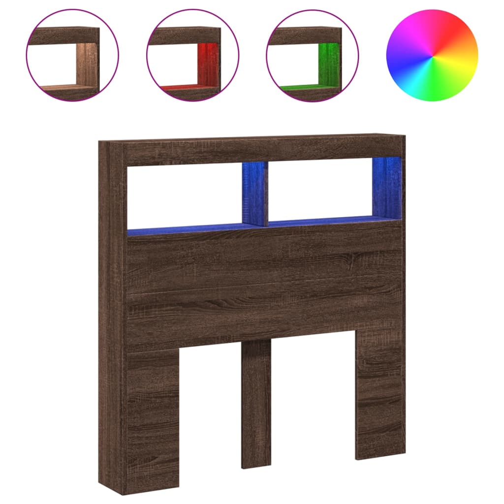Vidaxl hoofdbordkast met led-verlichting 100x17x102 cm bruin eiken