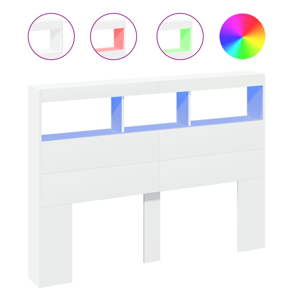 Vidaxl hoofdbordkast met led-verlichting 140x17x102 cm wit