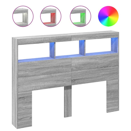 Vidaxl hoofdbordkast met led-verlichting 140x17x102 cm grijs sonoma