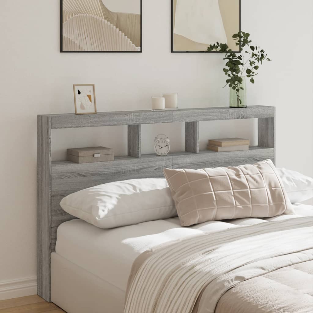 Vidaxl hoofdbordkast met led-verlichting 160x17x102 cm grijs sonoma