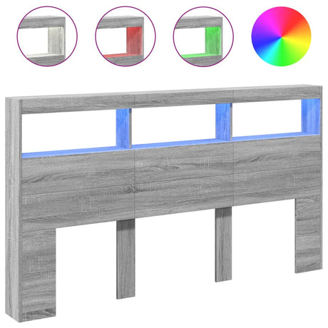 Vidaxl hoofdbordkast met led-verlichting 180x17x102 cm grijs sonoma