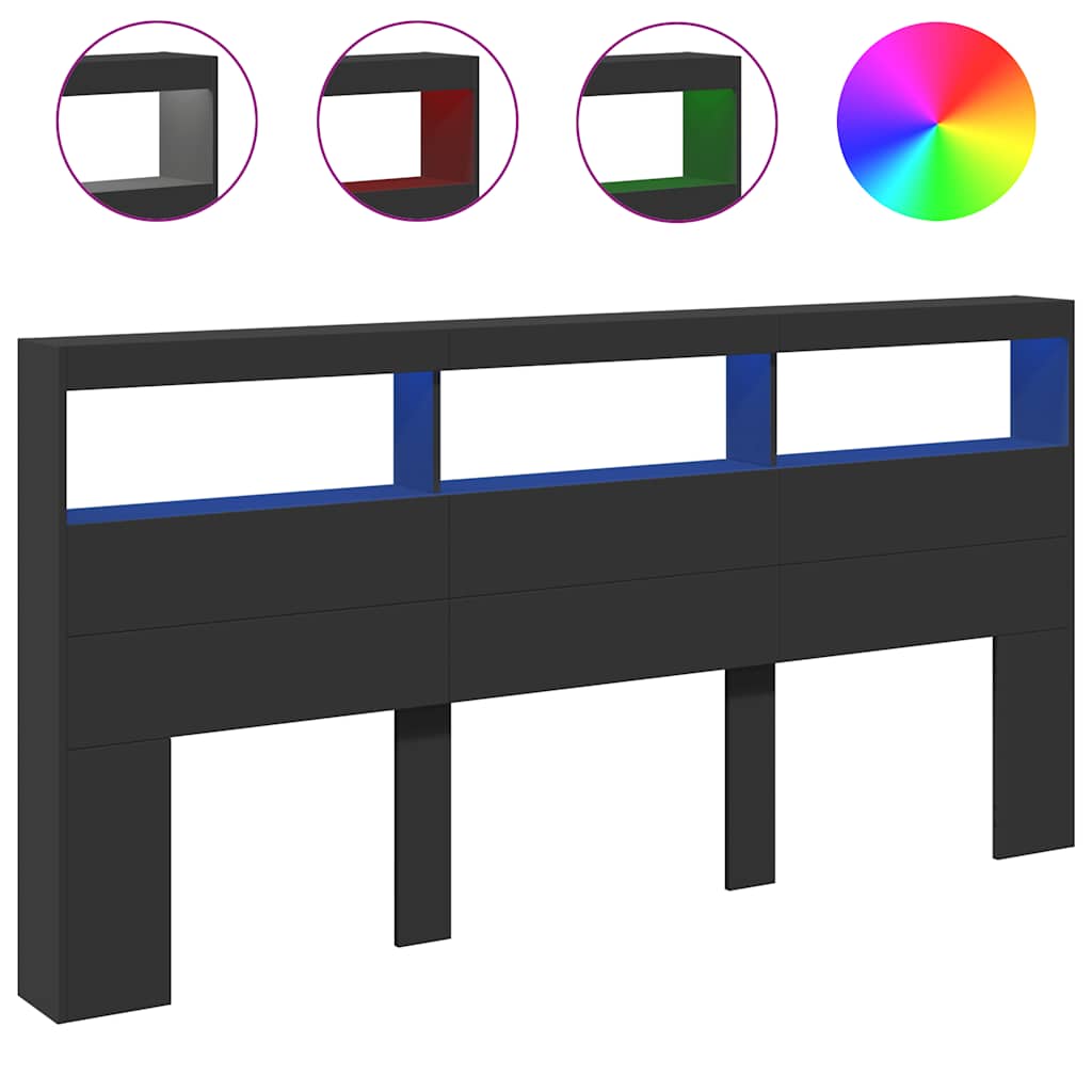 Vidaxl hoofdbordkast met led-verlichting 200x17x102 cm zwart