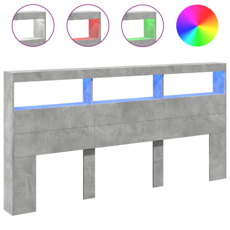 Vidaxl hoofdbordkast met led-verlichting 200x17x102 cm betongrijs